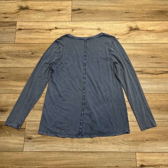 Soft Surroundings T Shirt SZ Large Blue Embroidered V Neck Long Sleeve India - Picture 9 of 10